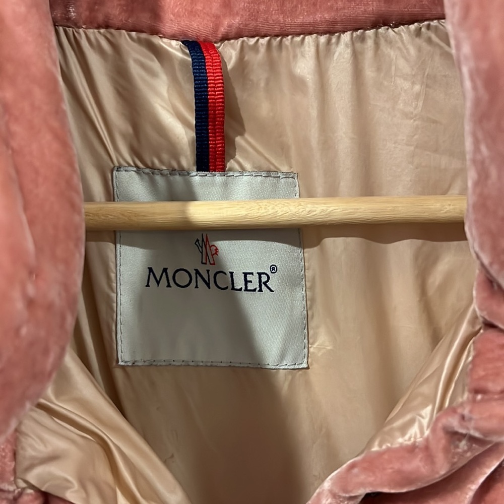 MONCLER Pink Velvet Down Cercis Jacket size 3 - Picture 8 of 14